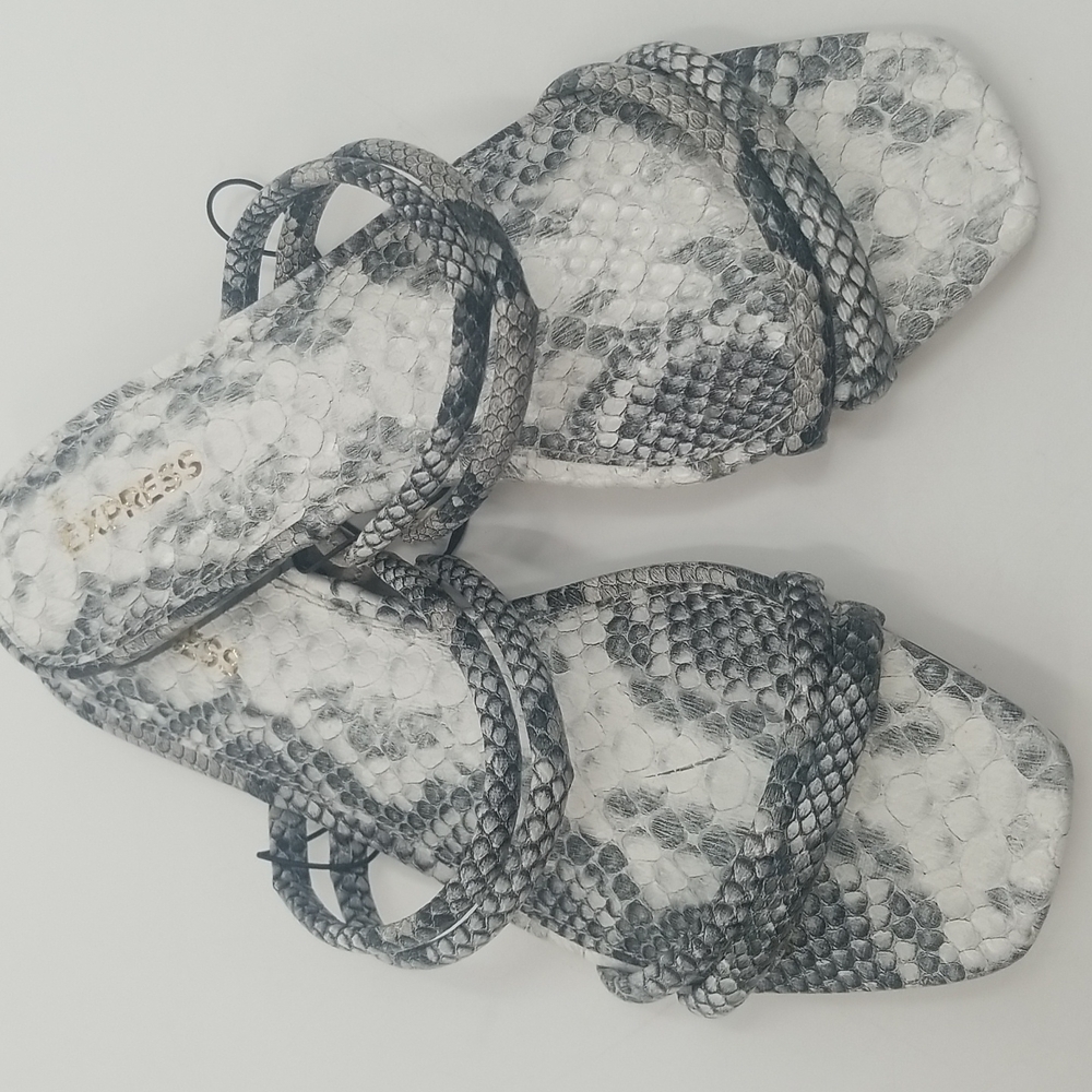 EXPRESS‎ Snakeskin Strappy Slides Open Mule Flats Sandals Sz:7